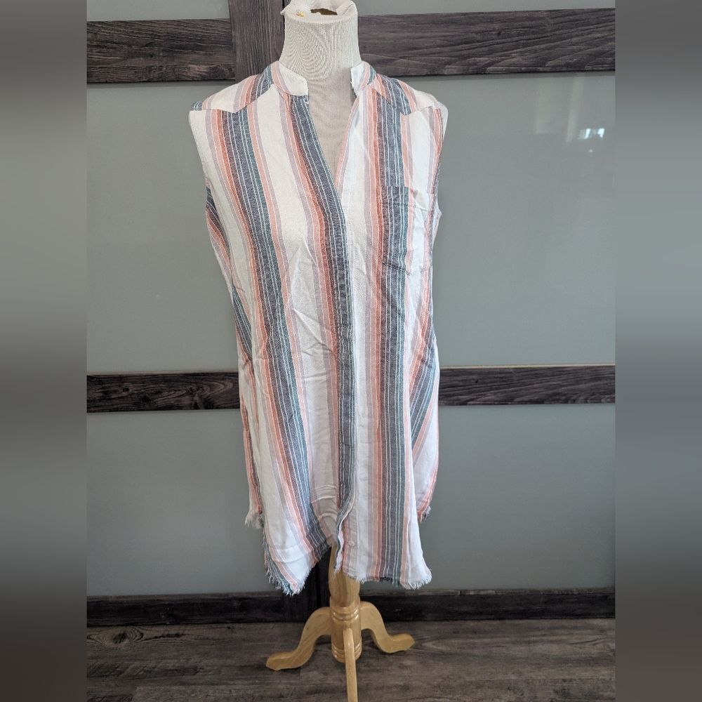 Anthropologie Cloth & Stone Striped Linen Blend Button Dress Size M